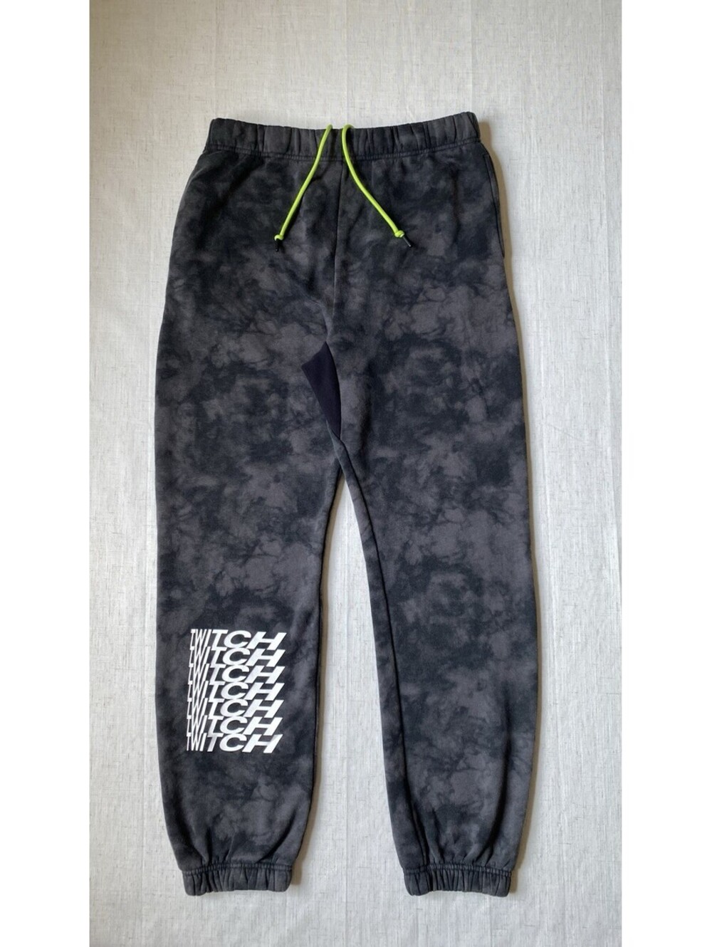 Twitch Tie Dye Neon Green Drawstring Fleece Joggers Sweatpants Men's L